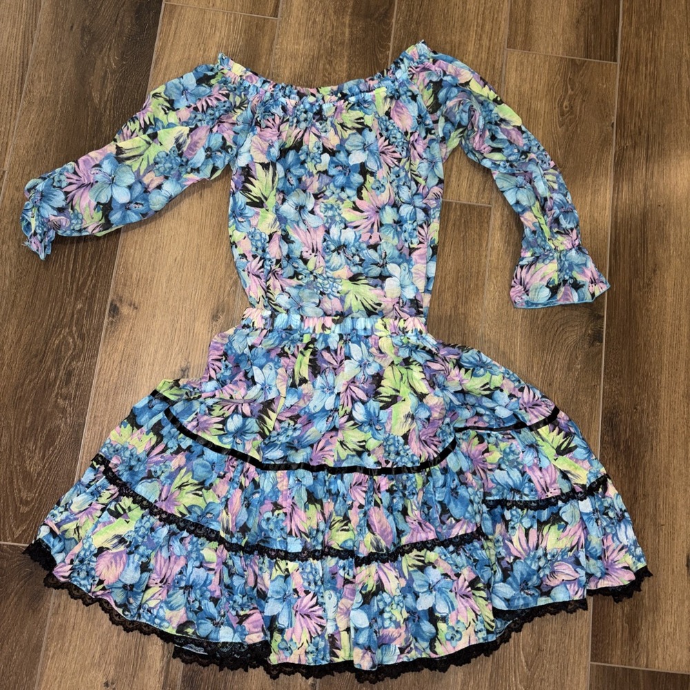 Vintage Carefree Fashions Scottsdale AZ Floral Circle Skirt Outfit Set Lace S